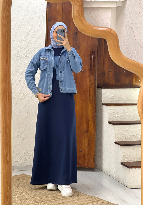 ENSEMBLE FOUSTENE VESTE JEAN + ROBE EN COTON (BLEU)